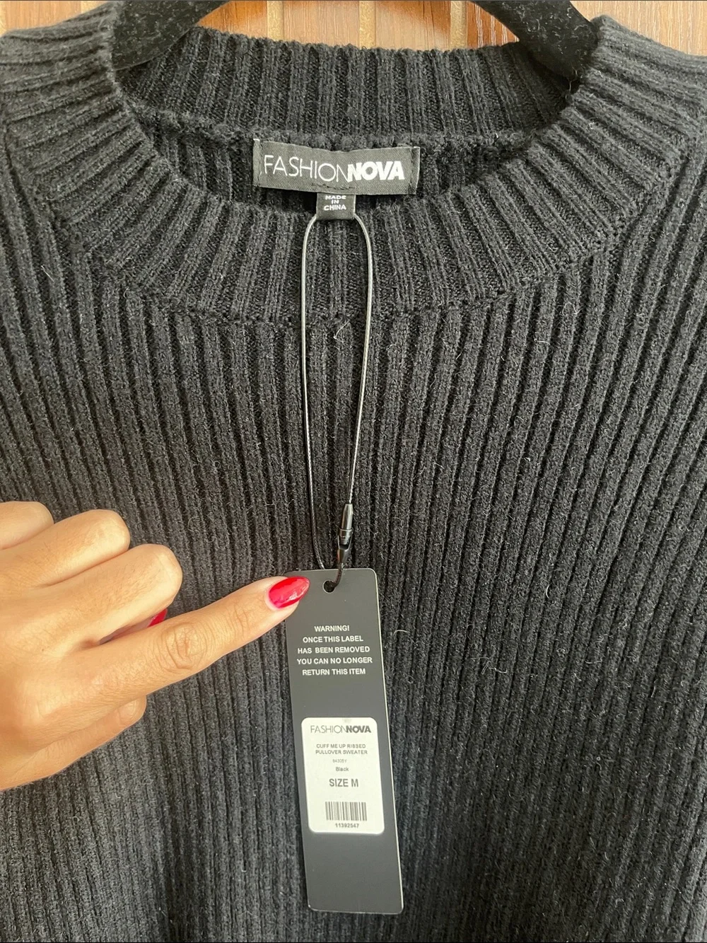 Fashion Nova Black Ribbed Sweater with Faux Fur Cuffs, Winter Chic
